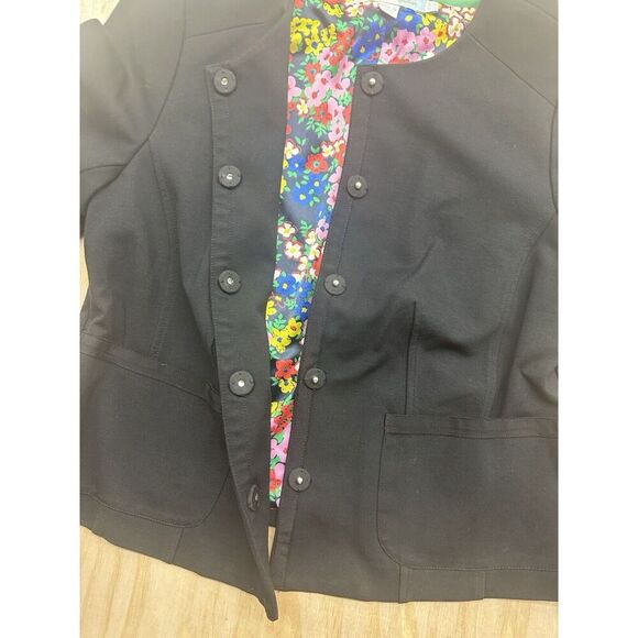 Boden Ponte Knit Black Jacket Blazer Floral Lined Snap Button Womens Size 4R - Picture 3 of 9